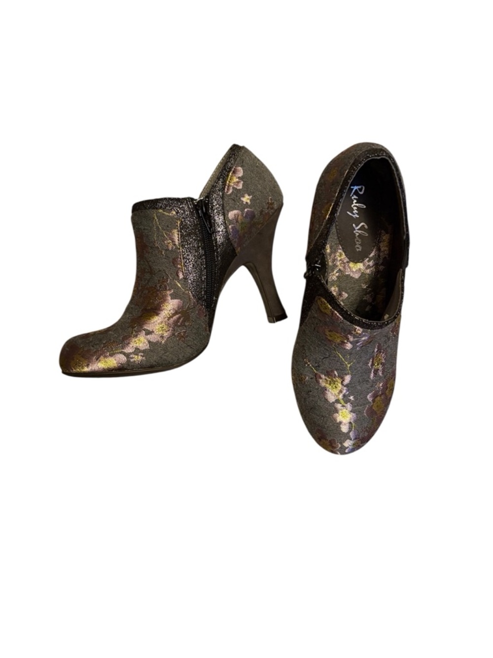 Ruby Shoo Grey and Lilac Floral High Heel